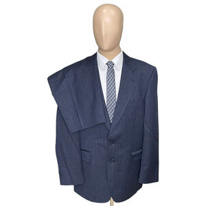 Alexandre London Savile Row Stripe Blue Wool 2 pc Suit 42R Jacket 36x28.5 Pant